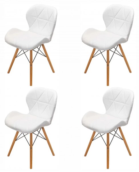 Set 4 scaune Oslo, DENVER, piele ecologica alba, picioare lemn, 48x39x74 cm