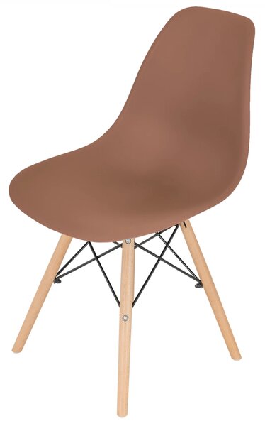 Set 2 scaune Malmo, DENVER, sezut tip scoica cappuccino, picioare lemn, 46x54x80 cm