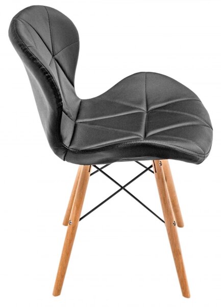 Set 4 scaune Oslo, DENVER, piele ecologica neagra, picioare lemn, 48x39x74 cm