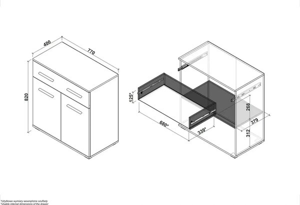 Comoda LIMA KM-3, stejar sonoma, PAL laminat, 77x40x82 cm