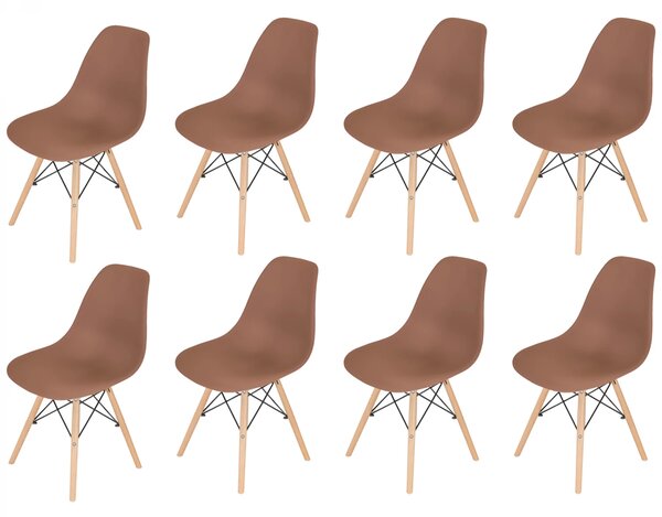 Set 8 scaune Malmo, DENVER, sezut tip scoica cappuccino, picioare lemn, 48x54x80 cm