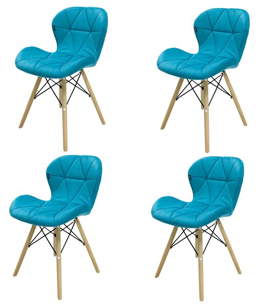 Set 4 scaune Oslo, DENVER, catifea turcoaz, picioare lemn, 48x39x74 cm
