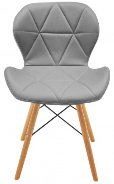 Set 2 scaune Oslo, DENVER, piele ecologica gri, picioare lemn, 48x39x74 cm