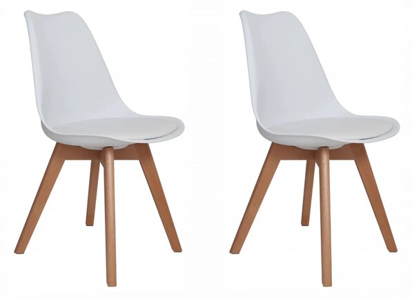 Set 2 scaune Stockholm, DENVER, piele ecologica alba, picioare lemn, 48x50x82 cm