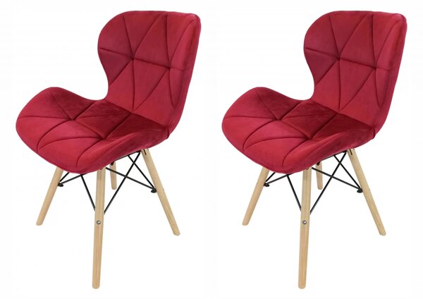 Set 2 scaune Oslo, DENVER, catifea bordo, picioare lemn, 48x39x74 cm
