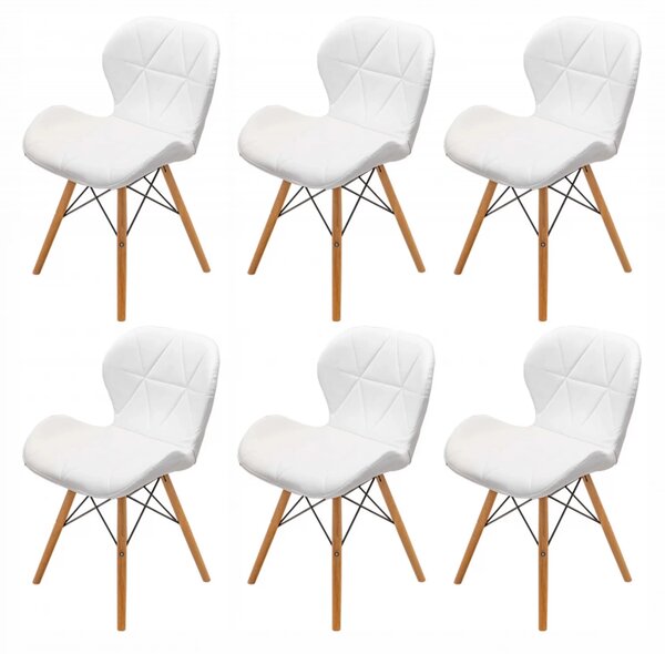 Set 6 scaune Oslo, DENVER, piele ecologica alba, picioare lemn, 48x39x74 cm