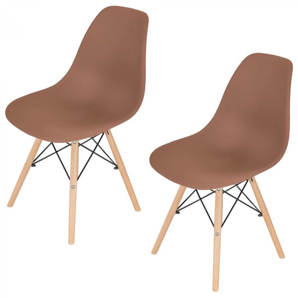 Set 2 scaune Malmo, DENVER, sezut tip scoica cappuccino, picioare lemn, 46x54x80 cm