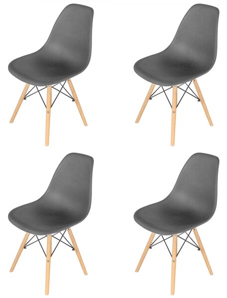 Set 4 scaune Malmo, DENVER, sezut tip scoica negru, picioare lemn, 46x54x80 cm