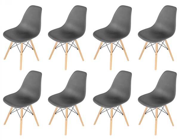 Set 8 scaune Malmo, DENVER, sezut tip scoica negru, picioare lemn, 48x54x80 cm