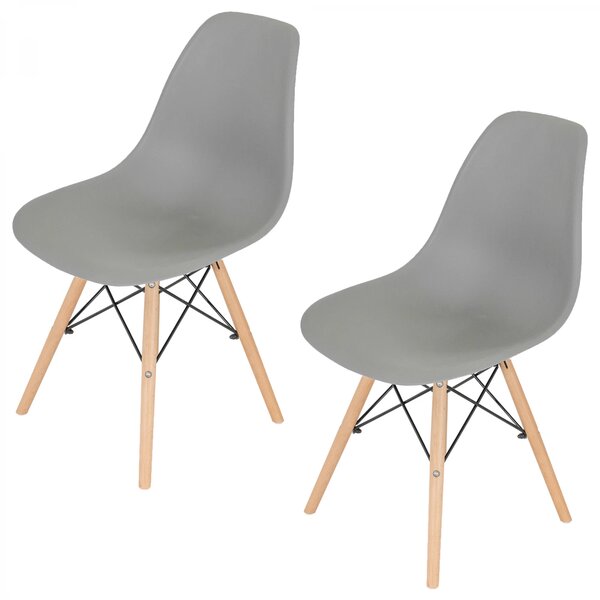 Set 2 scaune Malmo, DENVER, sezut tip scoica gri, picioare lemn, 46x54x80 cm
