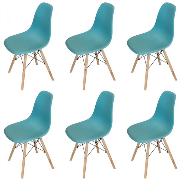 Set 6 scaune Malmo, DENVER, sezut tip scoica turcoaz, picioare lemn, 46x54x80 cm