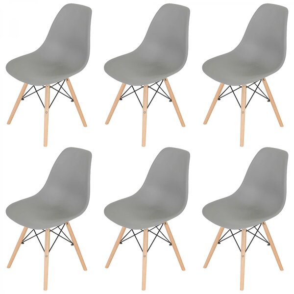 Set 6 scaune Malmo, DENVER, sezut tip scoica gri, picioare lemn, 46x54x80 cm