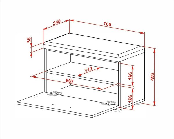Pantofar LIMA ST2, gri/alb, PAL laminat, 70x32x45 cm