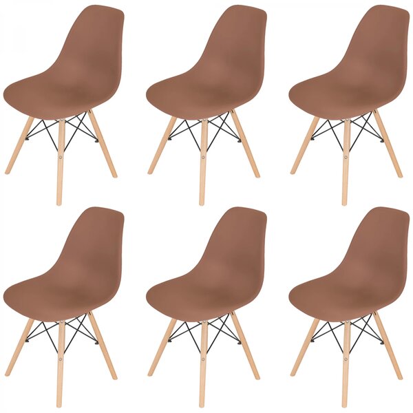 Set 6 scaune Malmo, DENVER, sezut tip scoica cappuccino, picioare lemn, 46x54x80 cm