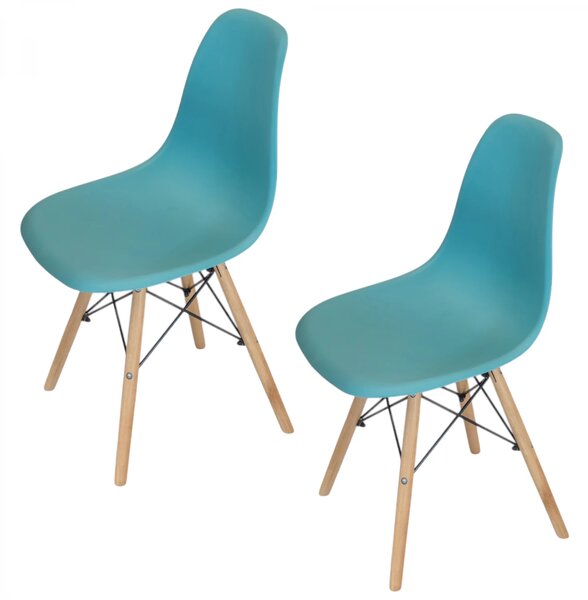 Set 2 scaune Malmo, DENVER, sezut tip scoica turcoaz, picioare lemn, 46x54x80 cm