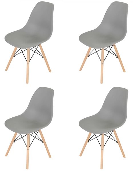 Set 4 scaune Malmo, DENVER, sezut tip scoica gri, picioare lemn, 46x54x80 cm