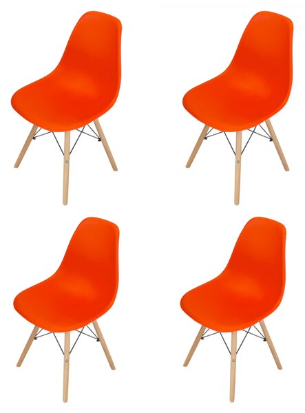Set 4 scaune Malmo, DENVER, sezut tip scoica portocaliu, picioare lemn, 46x54x80 cm
