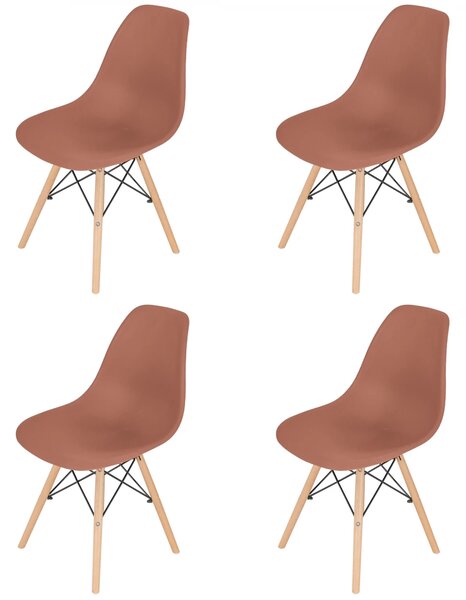 Set 4 scaune Malmo, DENVER, sezut tip scoica cappuccino, picioare lemn, 46x54x80 cm