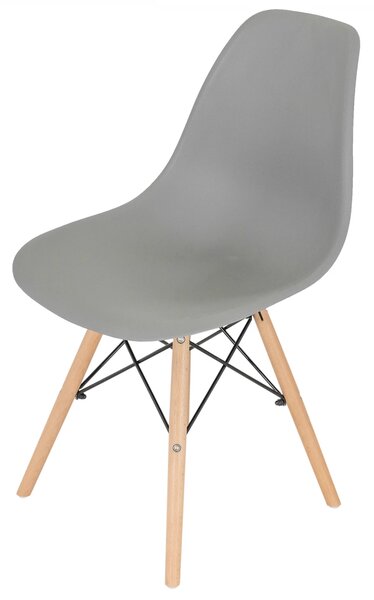 Set 8 scaune Malmo, DENVER, sezut tip scoica gri, picioare lemn, 48x54x80 cm
