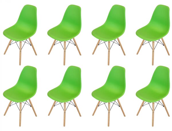 Set 8 scaune Malmo, DENVER, sezut tip scoica verde, picioare lemn, 48x54x80 cm