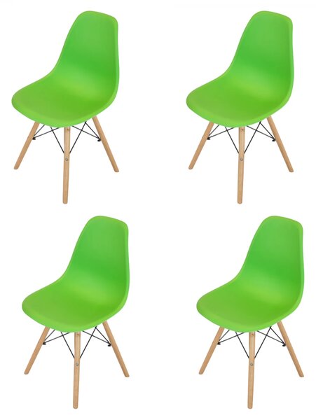 Set 4 scaune Malmo, DENVER, sezut tip scoica verde, picioare lemn, 46x54x80 cm