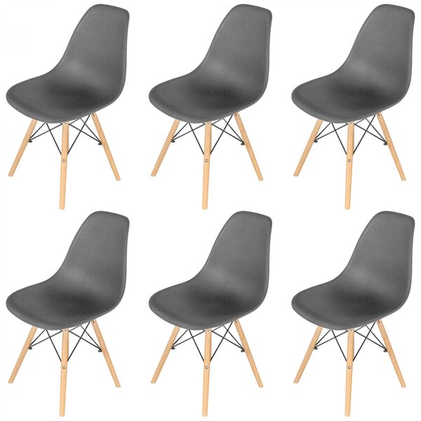 Set 6 scaune Malmo, DENVER, sezut tip scoica negru, picioare lemn, 46x54x80 cm