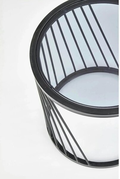 Set 2 masute cafea ANTILLA, transparent/negru, sticla/otel