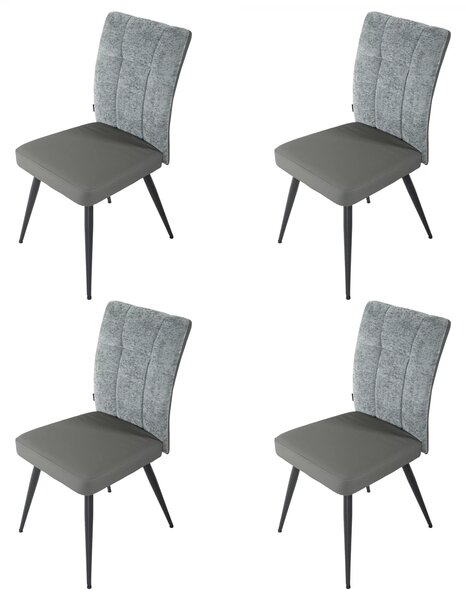 Set 4 scaune Tivoli, DENVER, piele ecologica antracit si stofa gri, picioare metalice negre, 46x56x94 cm