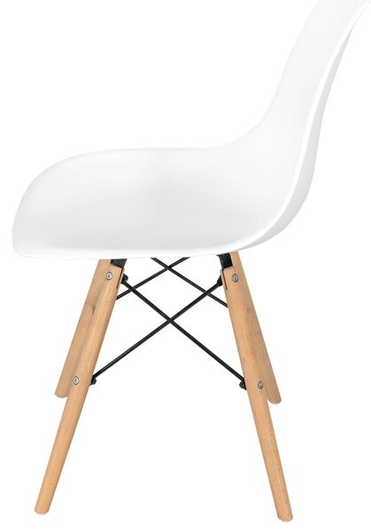 Set 2 scaune Malmo, DENVER, sezut tip scoica alb, picioare lemn, 46x54x80 cm