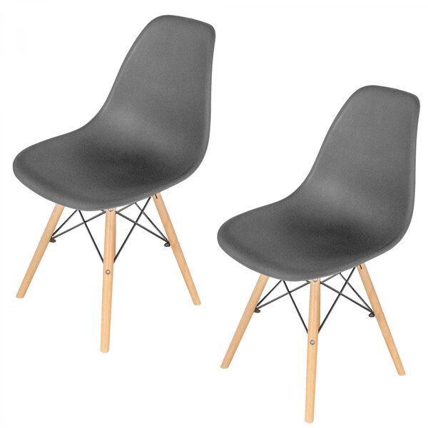 Set 2 scaune Malmo, DENVER, sezut tip scoica negru, picioare lemn, 46x54x80 cm