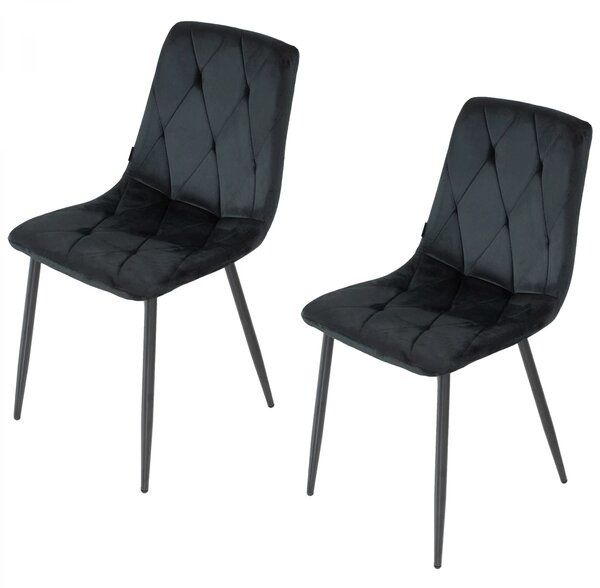 Set 2 scaune Kobe, DENVER, catifea neagra, picioare metalice negre, 43x55x84 cm