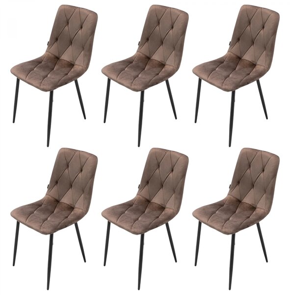 Set 6 scaune Kobe, DENVER, catifea maro, picioare metalice negre, 43x55x84 cm
