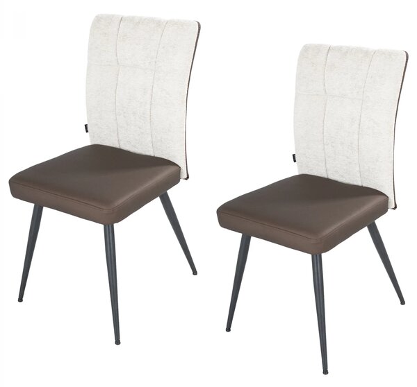 Set 2 scaune Tivoli, DENVER, piele ecologica maro si stofa bej, picioare metalice negre, 46x56x92 cm