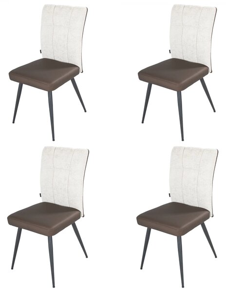 Set 4 scaune Tivoli, DENVER, piele ecologica maro si stofa bej, picioare metalice negre, 46x56x94 cm