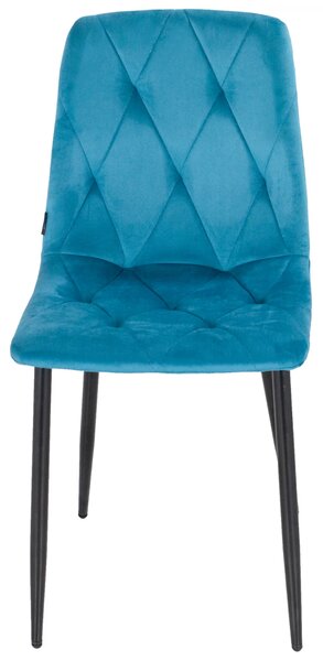 Set 2 scaune Kobe, DENVER, catifea turcoaz, picioare metalice negre, 43x55x84 cm