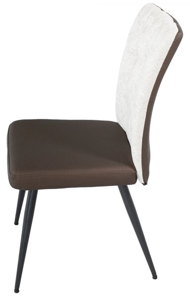 Set 2 scaune Tivoli, DENVER, piele ecologica maro si stofa bej, picioare metalice negre, 46x56x92 cm