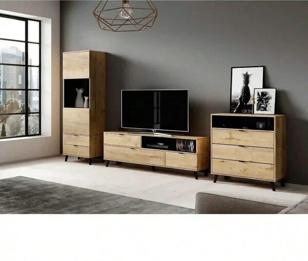 Vitrina NEST W-2, stejar, PAL furniruit/sticla, 60x45x192 cm