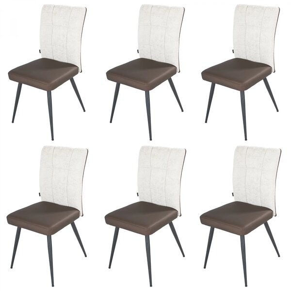 Set 6 scaune Tivoli, DENVER, piele ecologica maro si stofa bej, picioare metalice negre, 46x56x96 cm