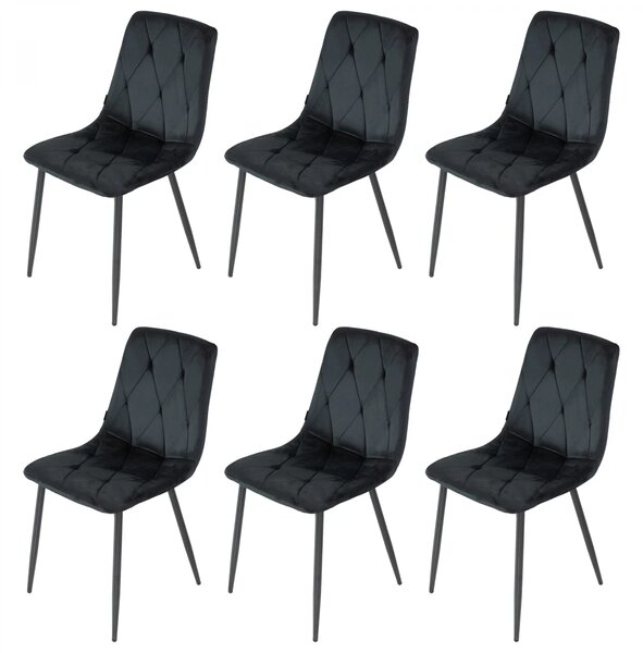 Set 6 scaune Kobe, DENVER, catifea neagra, picioare metalice negre, 43x55x84 cm