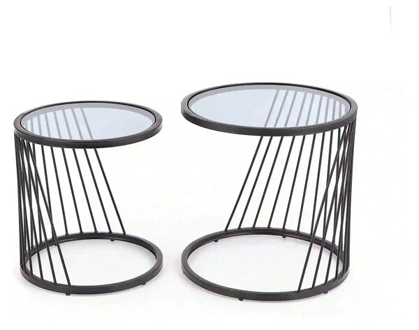 Set 2 masute cafea ANTILLA, transparent/negru, sticla/otel