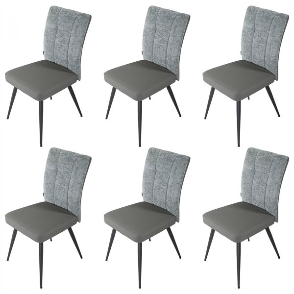 Set 6 scaune Tivoli, DENVER, piele ecologica antracit si stofa gri, picioare metalice negre, 46x56x96 cm
