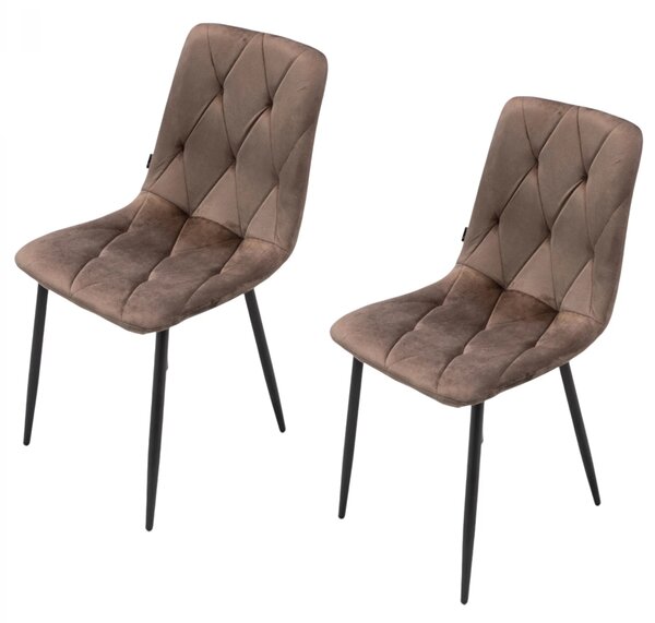 Set 2 scaune Kobe, DENVER, catifea maro, picioare metalice negre, 43x55x84 cm