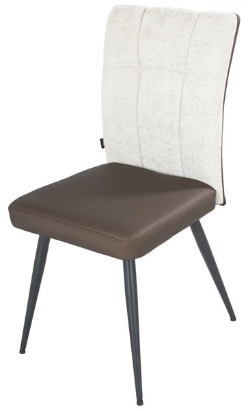 Set 2 scaune Tivoli, DENVER, piele ecologica maro si stofa bej, picioare metalice negre, 46x56x92 cm