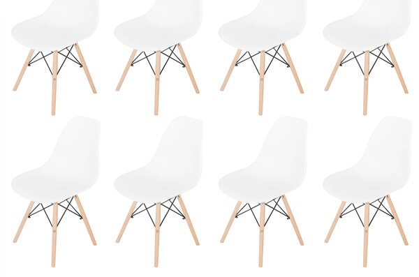 Set 8 scaune Malmo, DENVER, sezut tip scoica alb, picioare lemn, 48x54x80 cm
