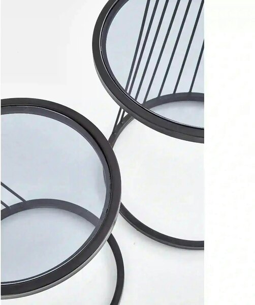 Set 2 masute cafea ANTILLA, transparent/negru, sticla/otel
