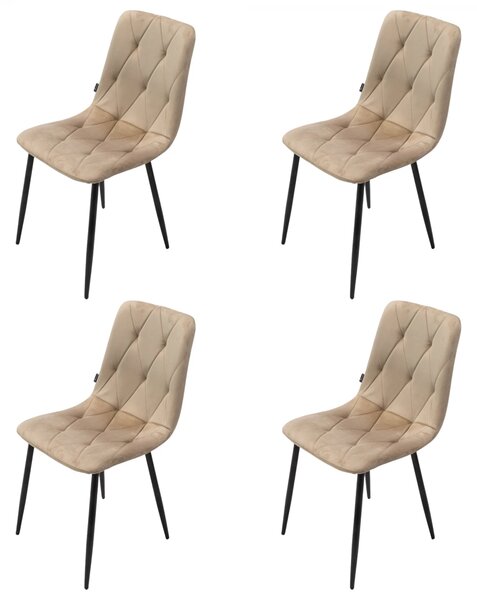Set 4 scaune Kobe, DENVER, catifea bej, picioare metalice negre, 43x55x84 cm