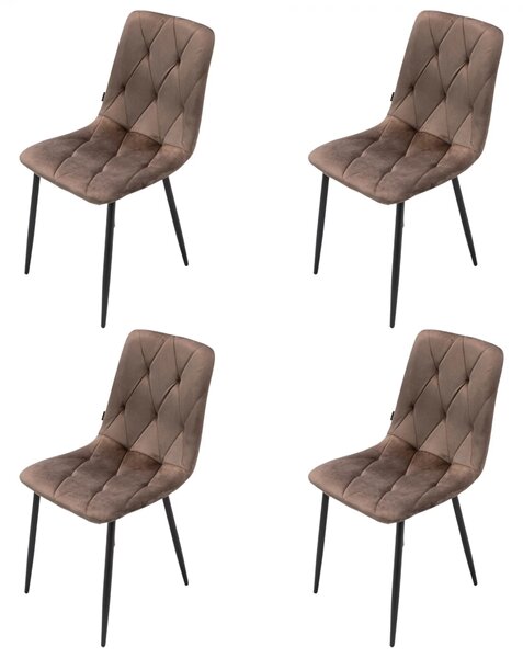 Set 4 scaune Kobe, DENVER, catifea maro, picioare metalice negre, 43x55x84 cm