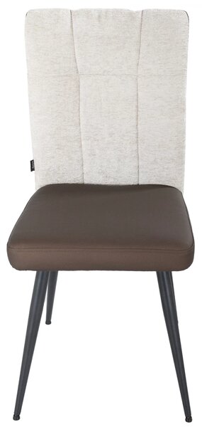 Set 2 scaune Tivoli, DENVER, piele ecologica maro si stofa bej, picioare metalice negre, 46x56x92 cm