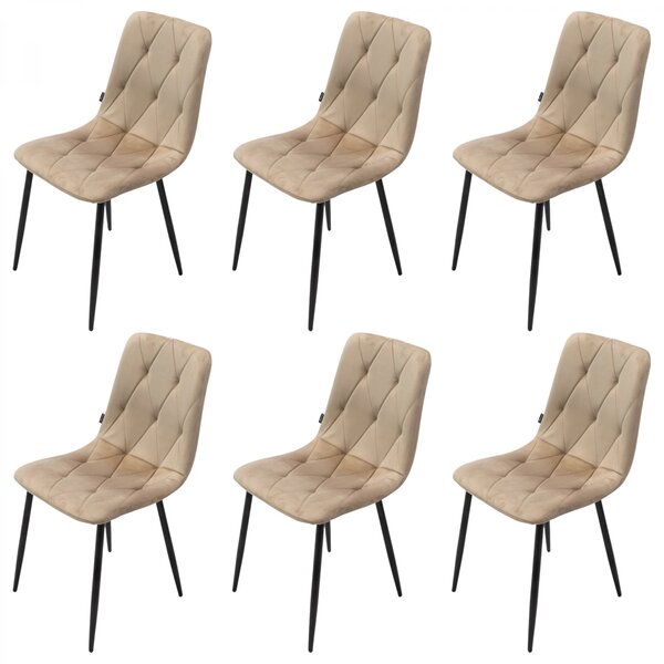 Set 6 scaune Kobe, DENVER, catifea bej, picioare metalice negre, 43x55x84 cm