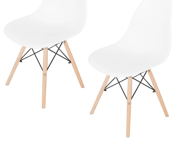 Set 2 scaune Malmo, DENVER, sezut tip scoica alb, picioare lemn, 46x54x80 cm